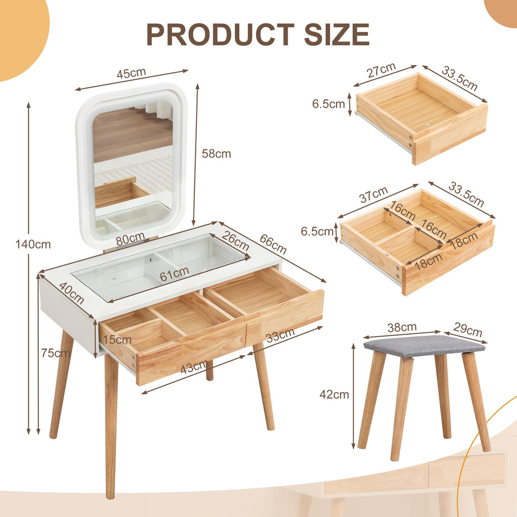 WestWood White Dressing Table, Solid Wood Legs
