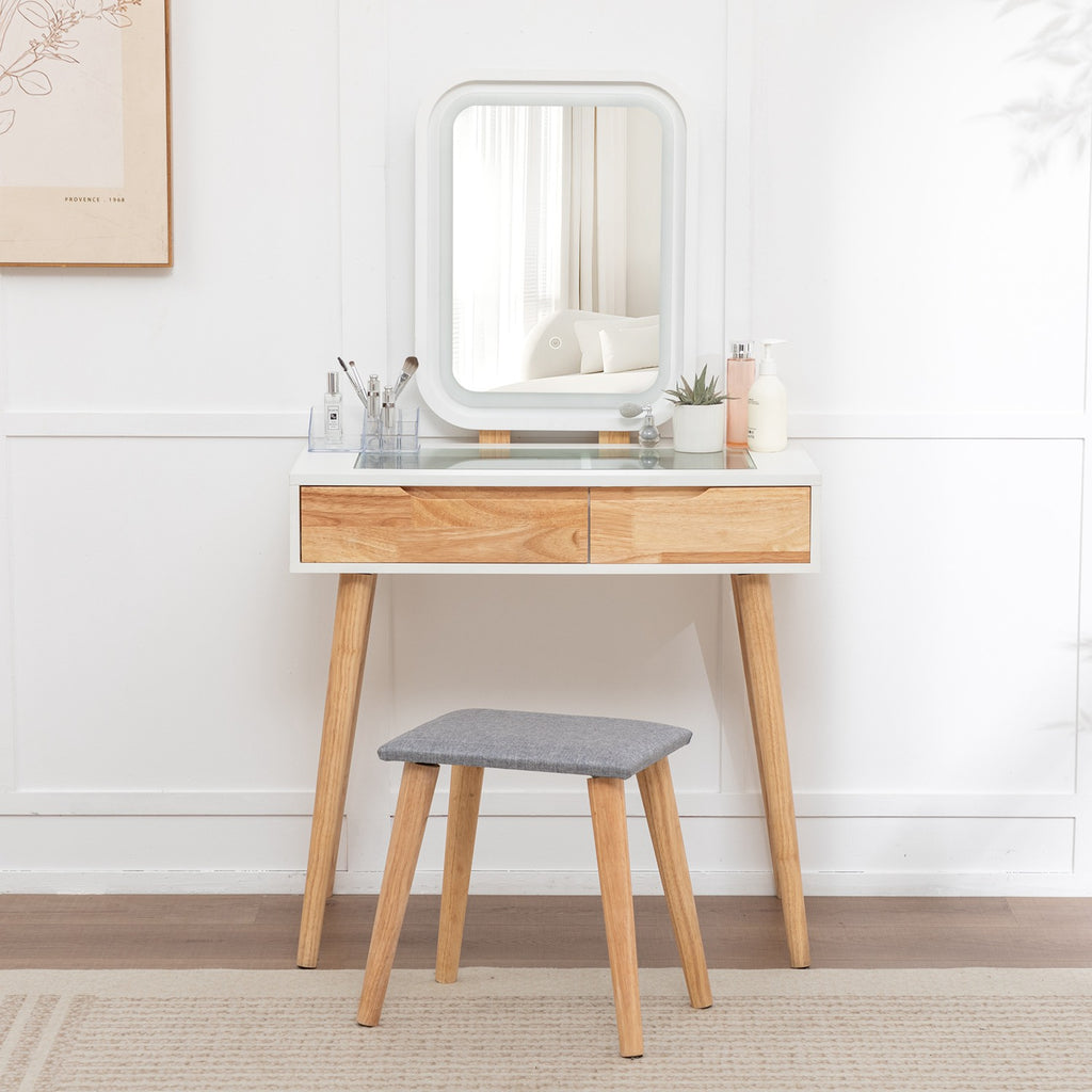 WestWood White Dressing Table, Solid Wood Legs