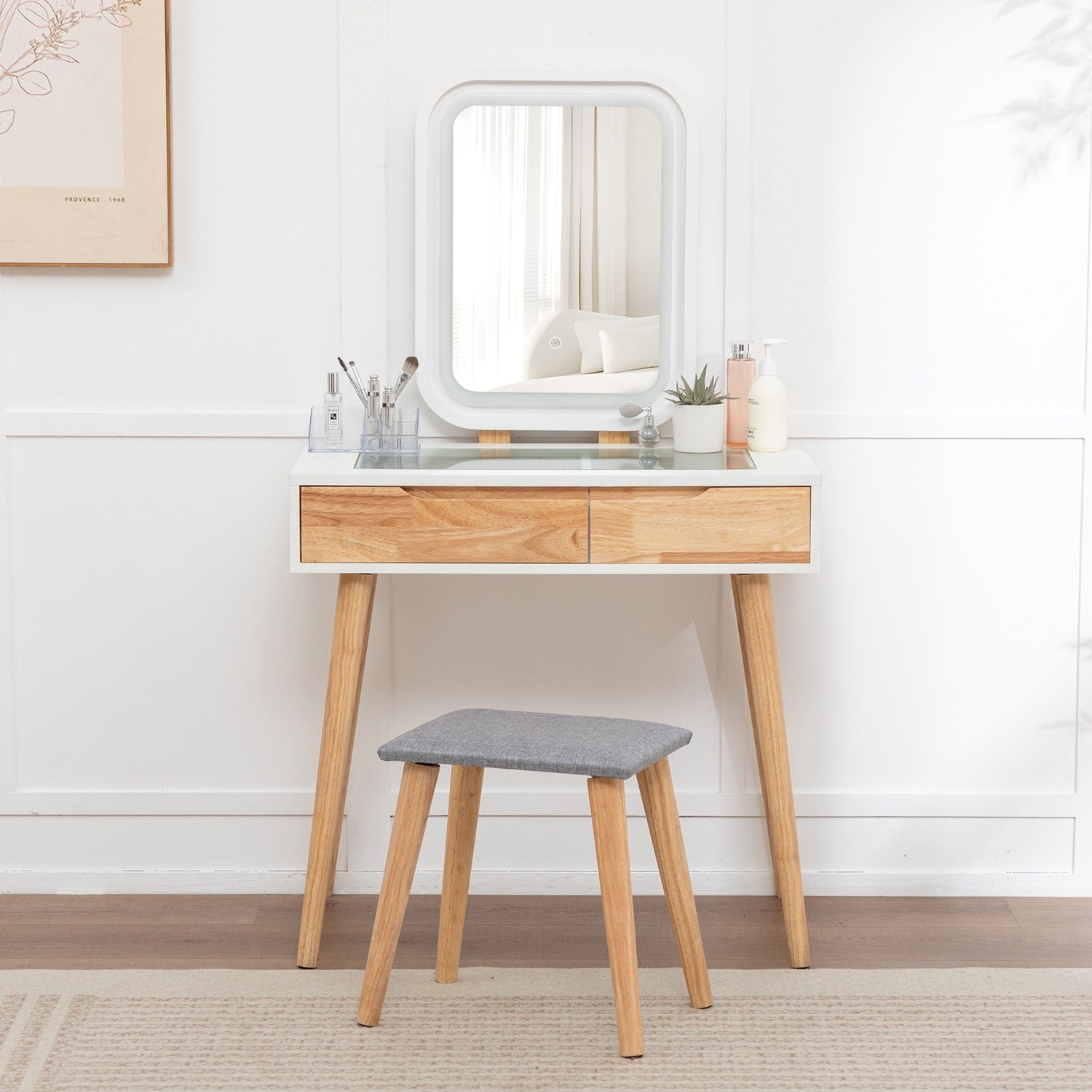 WestWood White Dressing Table, Solid Wood Legs
