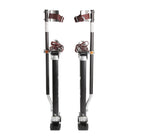 Pair of drywall stilts with black and silver design on a white background