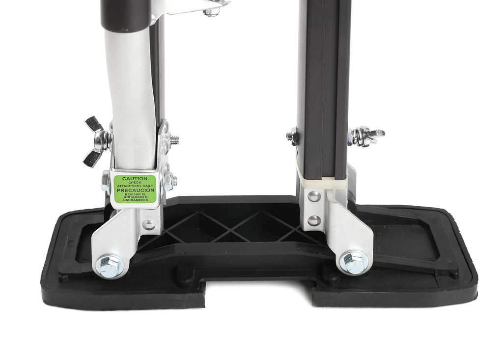 Close-up of drywall stilts with adjustable legs on a white background
