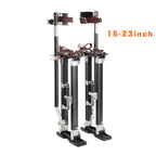 Pair of adjustable drywall stilts with a measurement range of 15-23 inches on a white background.