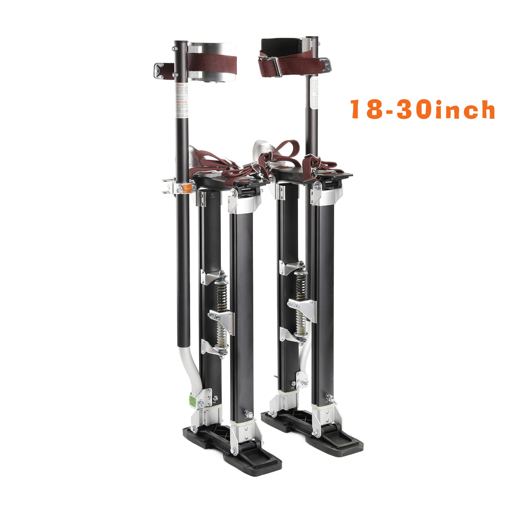 Pair of adjustable drywall stilts with a range of 18-30 inches on a white background.