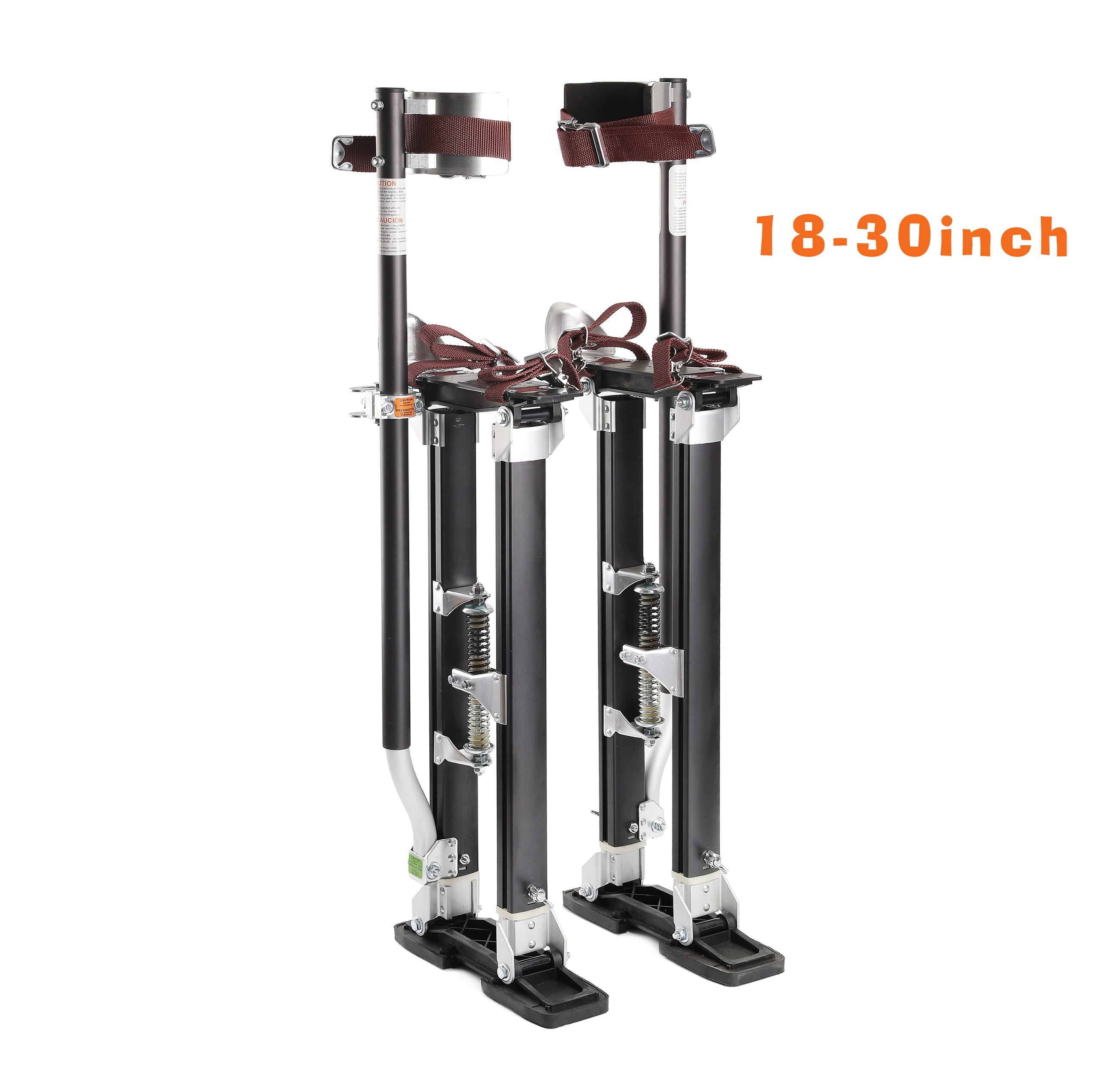 Pair of adjustable drywall stilts with a range of 18-30 inches on a white background.