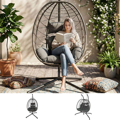 BIRCHTREE Hanging Egg Chair With Stand Garden Swing Hammock