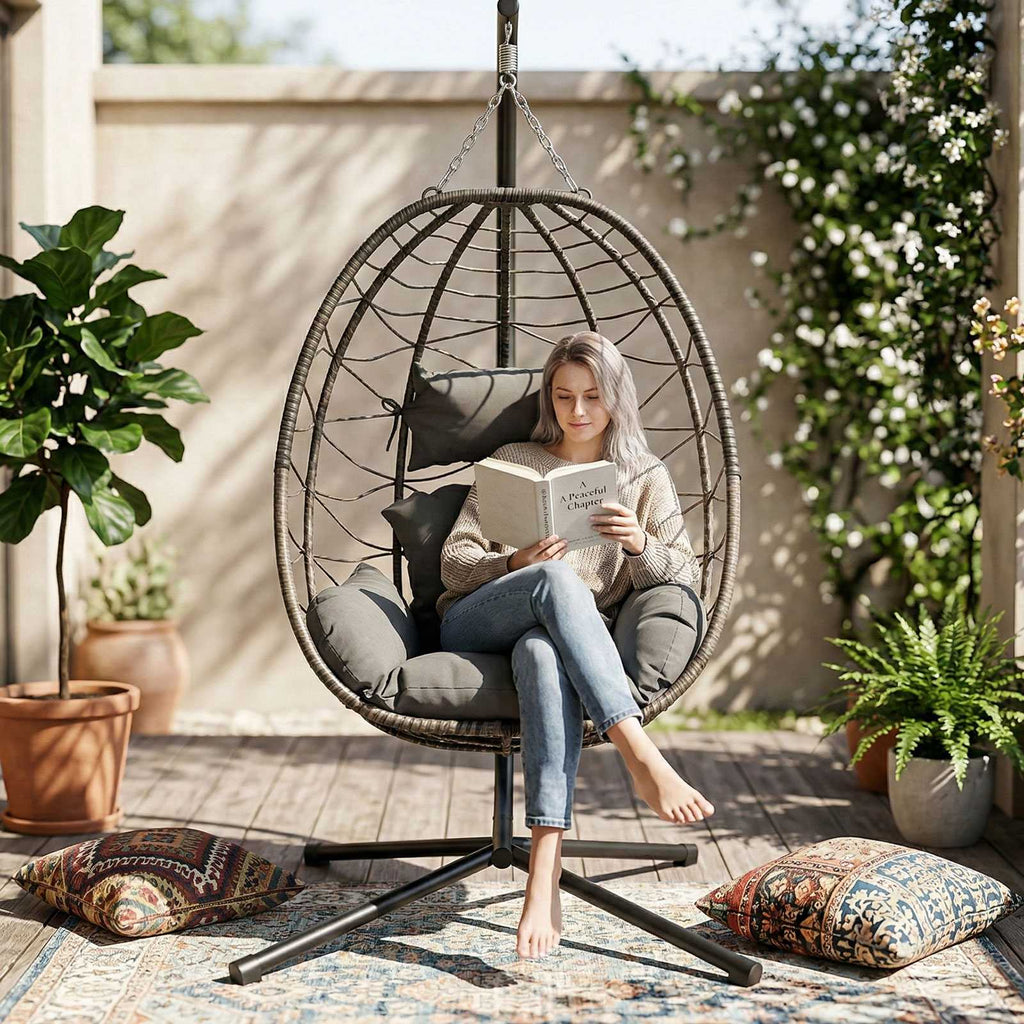 BIRCHTREE Hanging Egg Chair With Stand Garden Swing Hammock