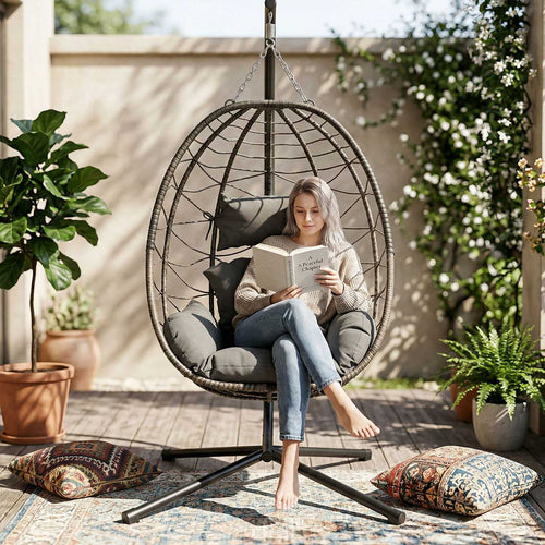 BIRCHTREE Hanging Egg Chair With Stand Garden Swing Hammock