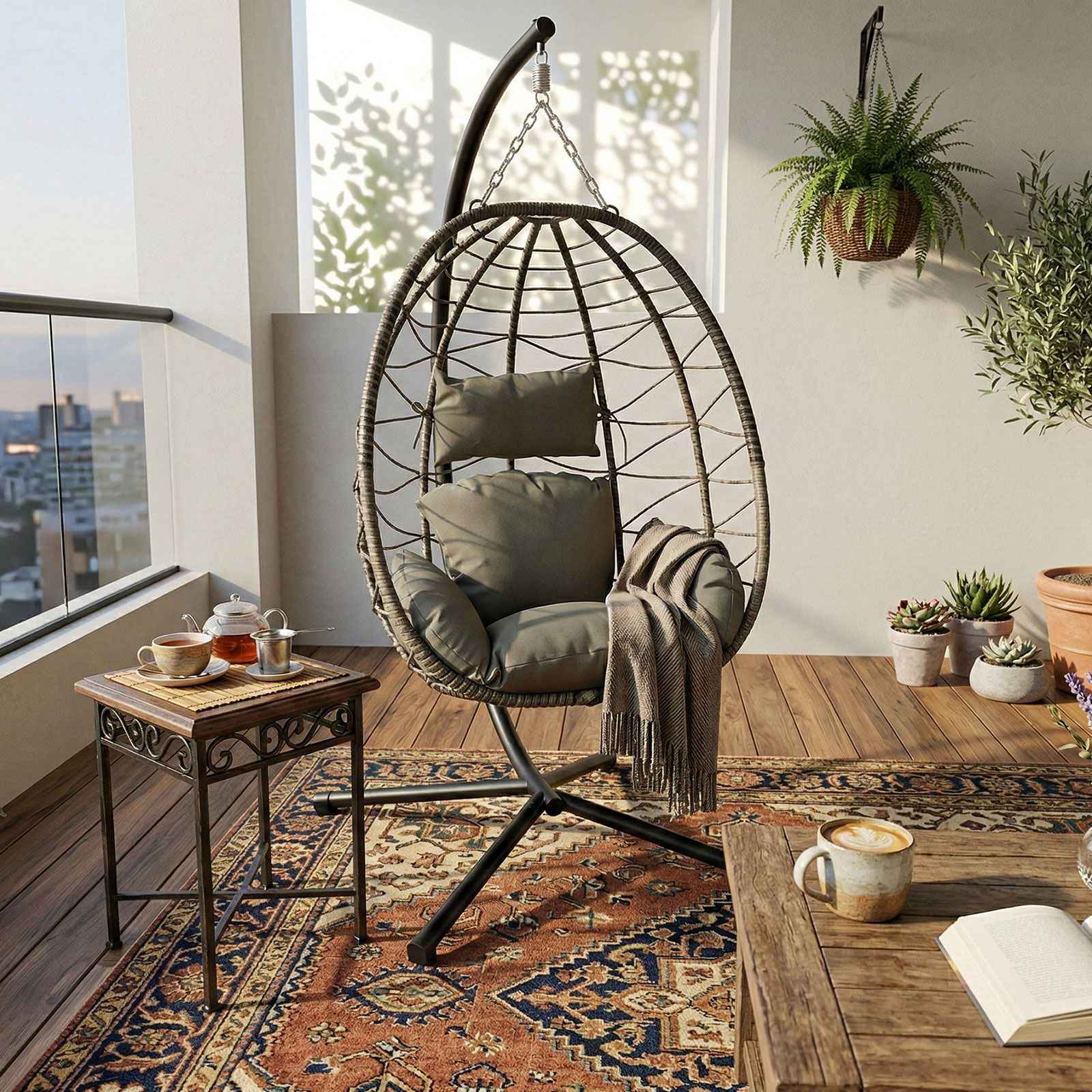 BIRCHTREE Hanging Egg Chair With Stand Garden Swing Hammock