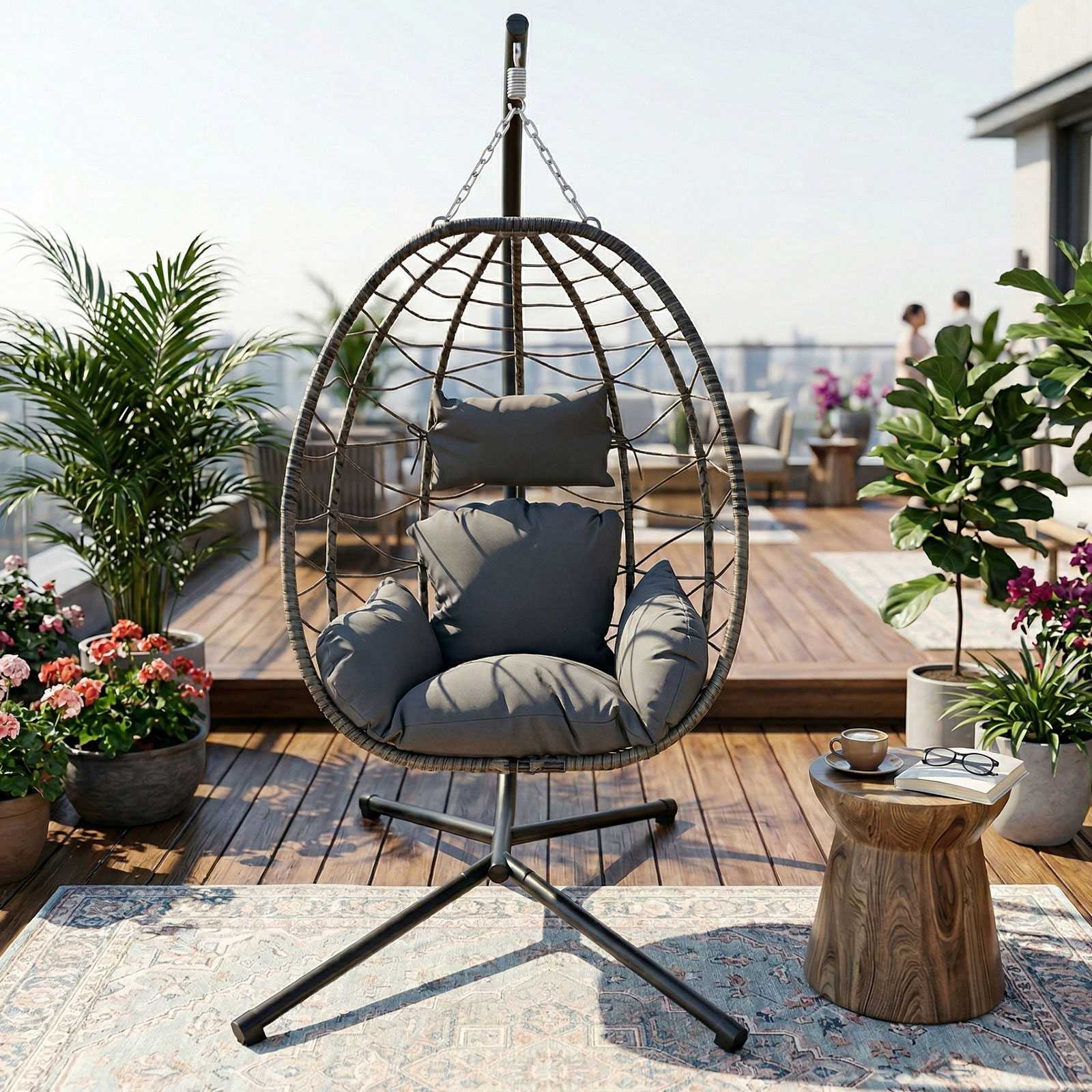 BIRCHTREE Hanging Egg Chair With Stand Garden Swing Hammock