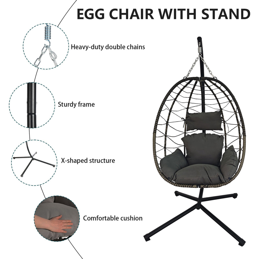 BIRCHTREE Hanging Egg Chair With Stand Garden Swing Hammock
