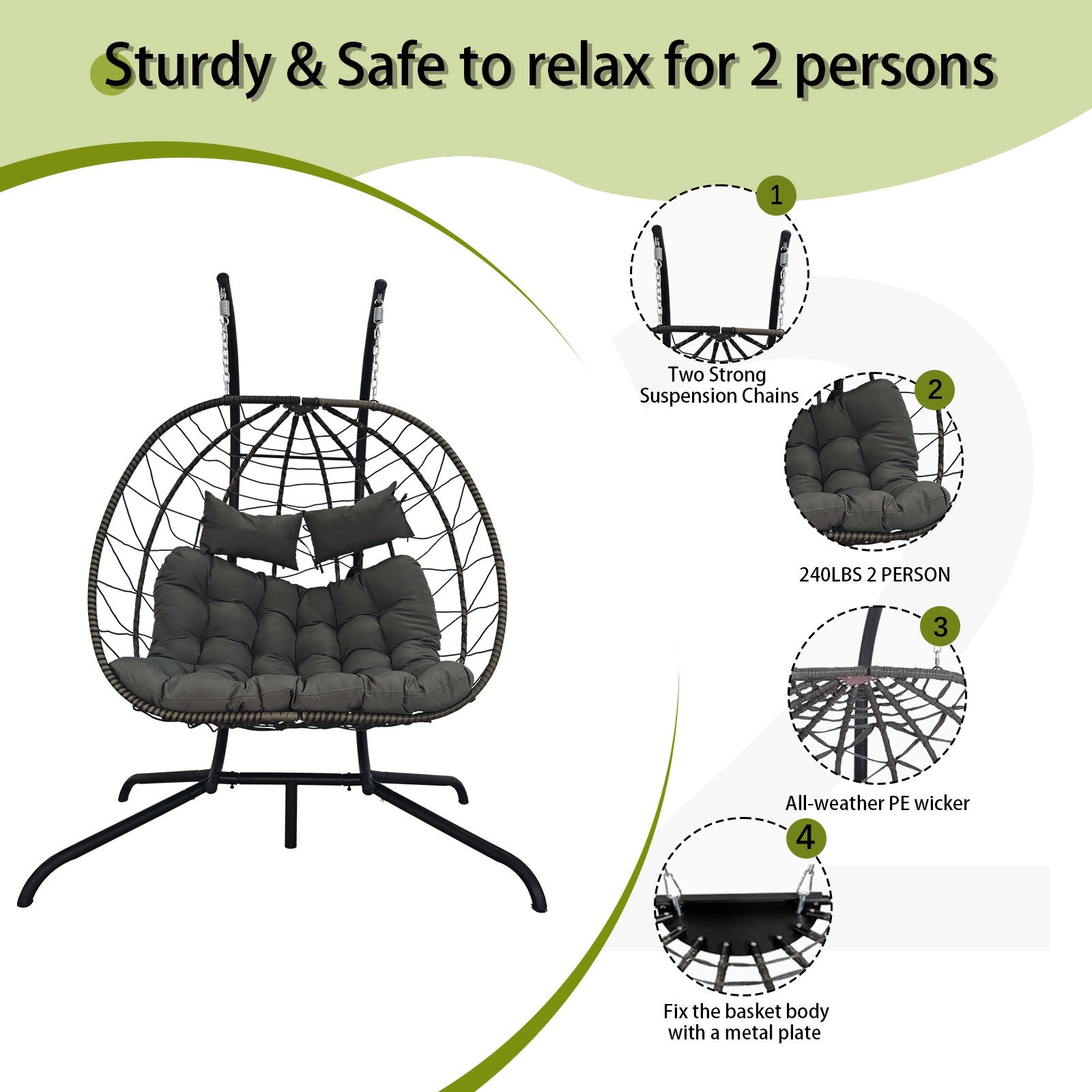 BIRCHTREE Hanging Egg Chair With Stand Garden Swing Hammock