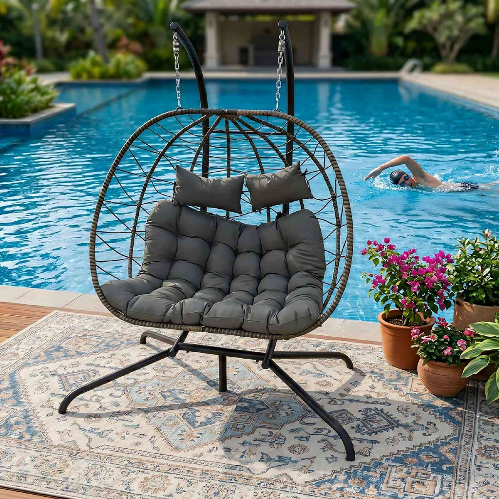 BIRCHTREE Hanging Egg Chair With Stand Garden Swing Hammock