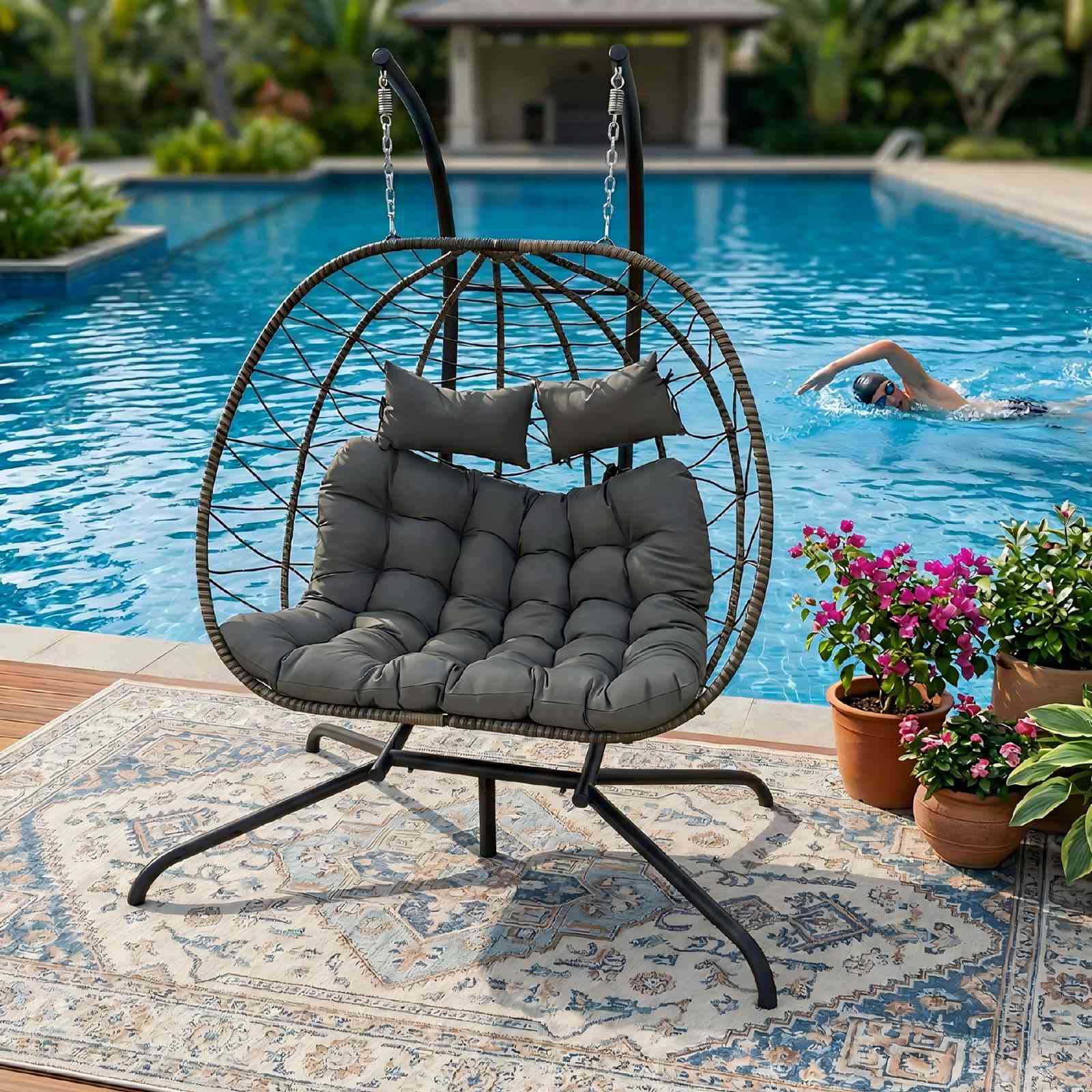 BIRCHTREE Hanging Egg Chair With Stand Garden Swing Hammock