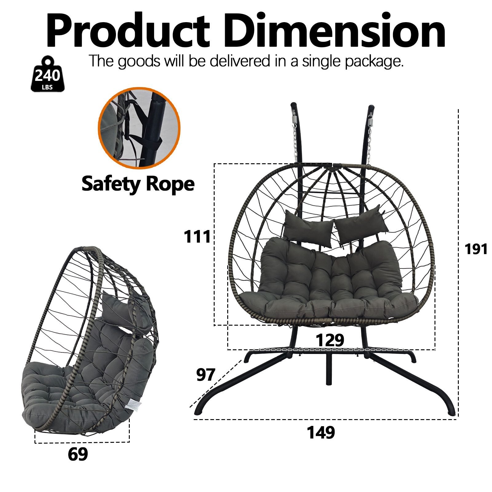 BIRCHTREE Hanging Egg Chair With Stand Garden Swing Hammock