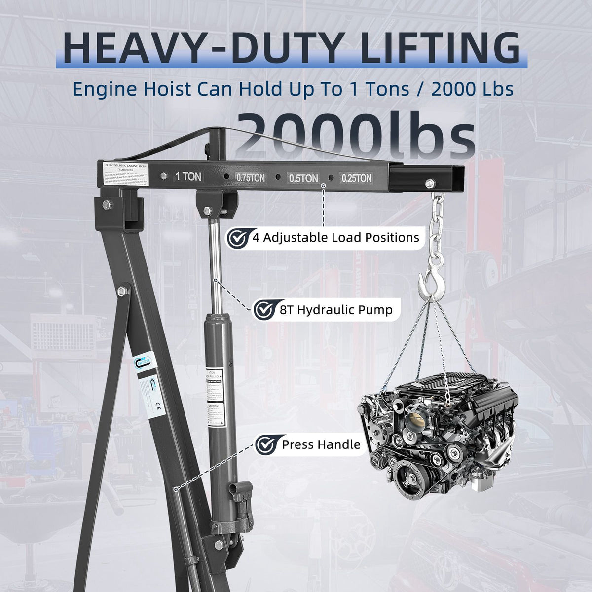 SwitZer 1 Ton Foldable Hydraulic Engine Crane Hoist
