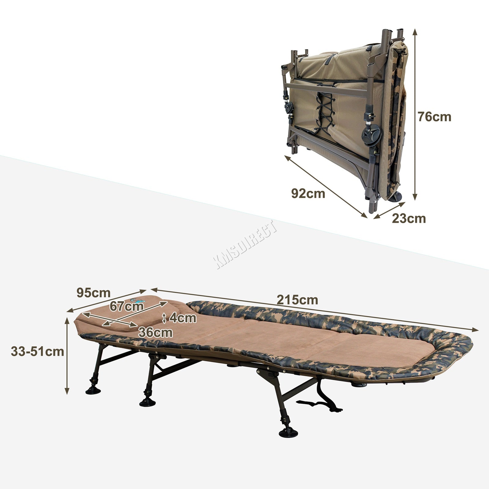 CARPZILLA 215 x 95cm Fishing Bed Wide 6 Legs Camo