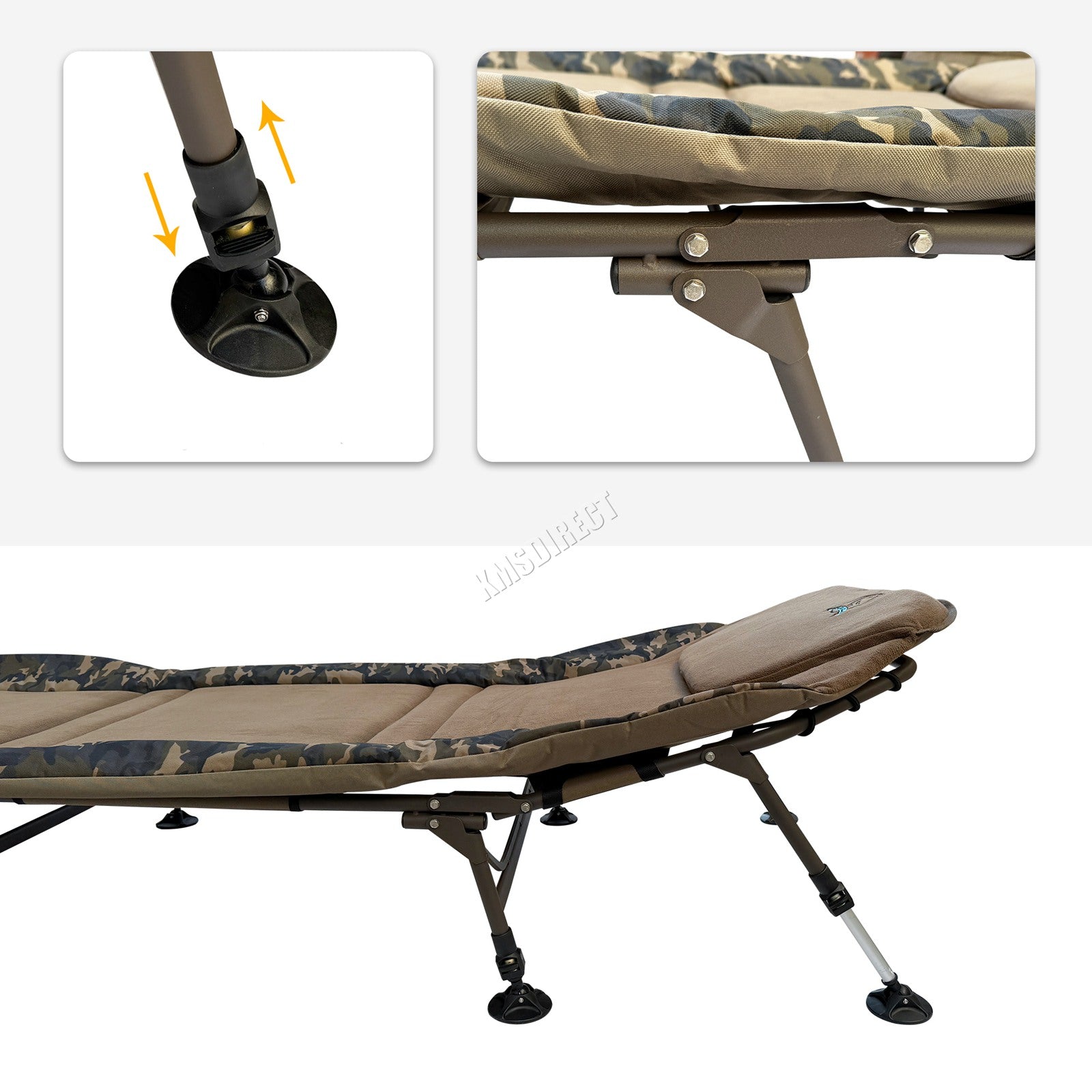 CARPZILLA 215 x 95cm Fishing Bed Wide 6 Legs Camo