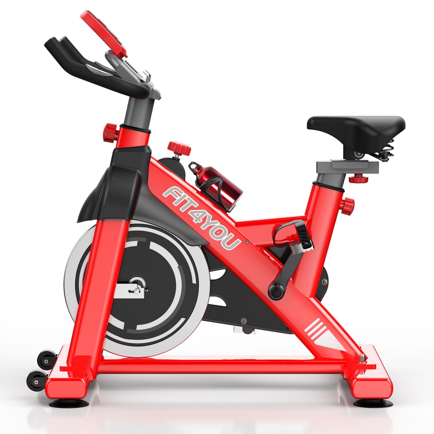 Red and black fitness bike with 'Fit4You' branding on a white background