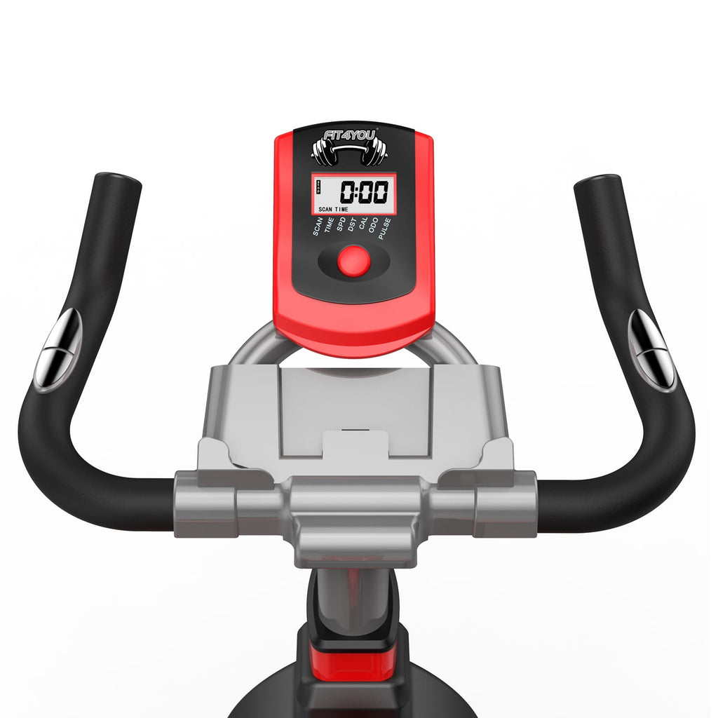 Fitness bike handlebar with digital display on a white background