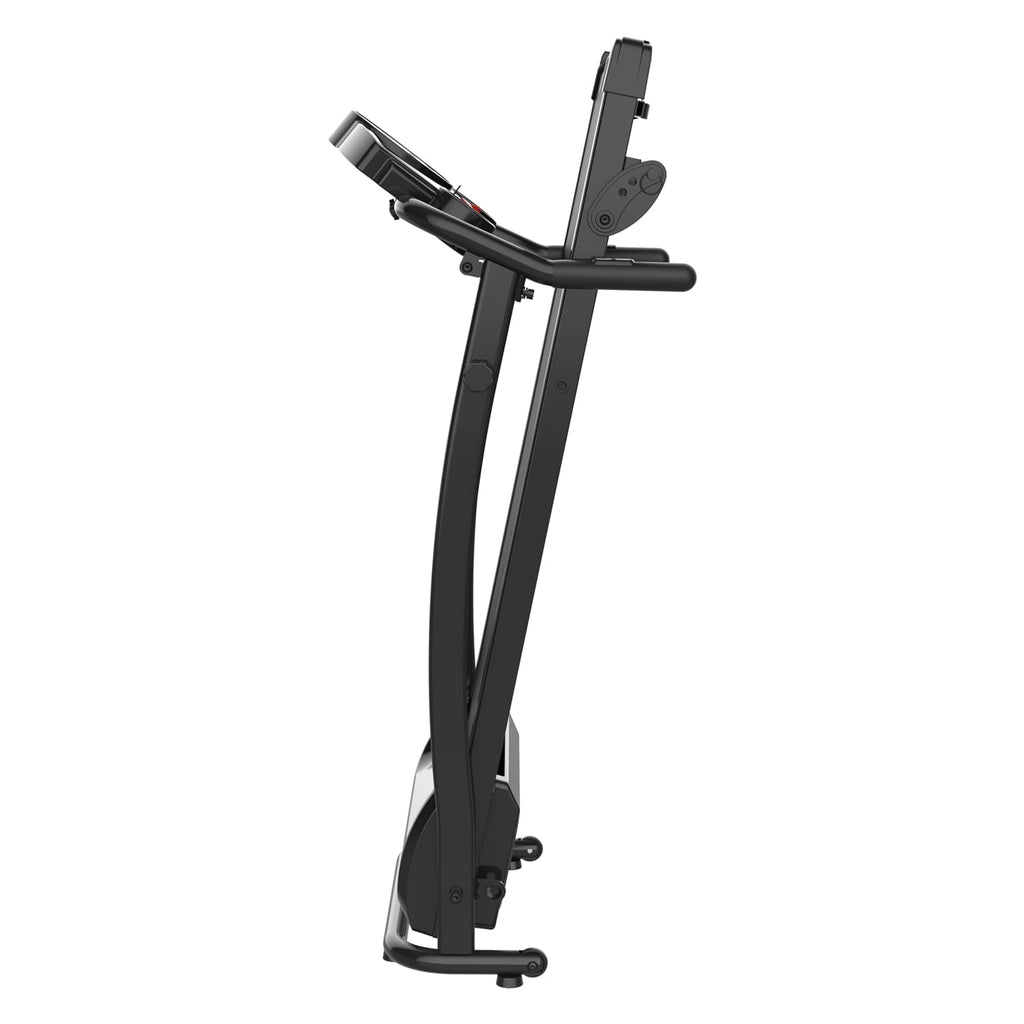 Black small treadmill on a white background