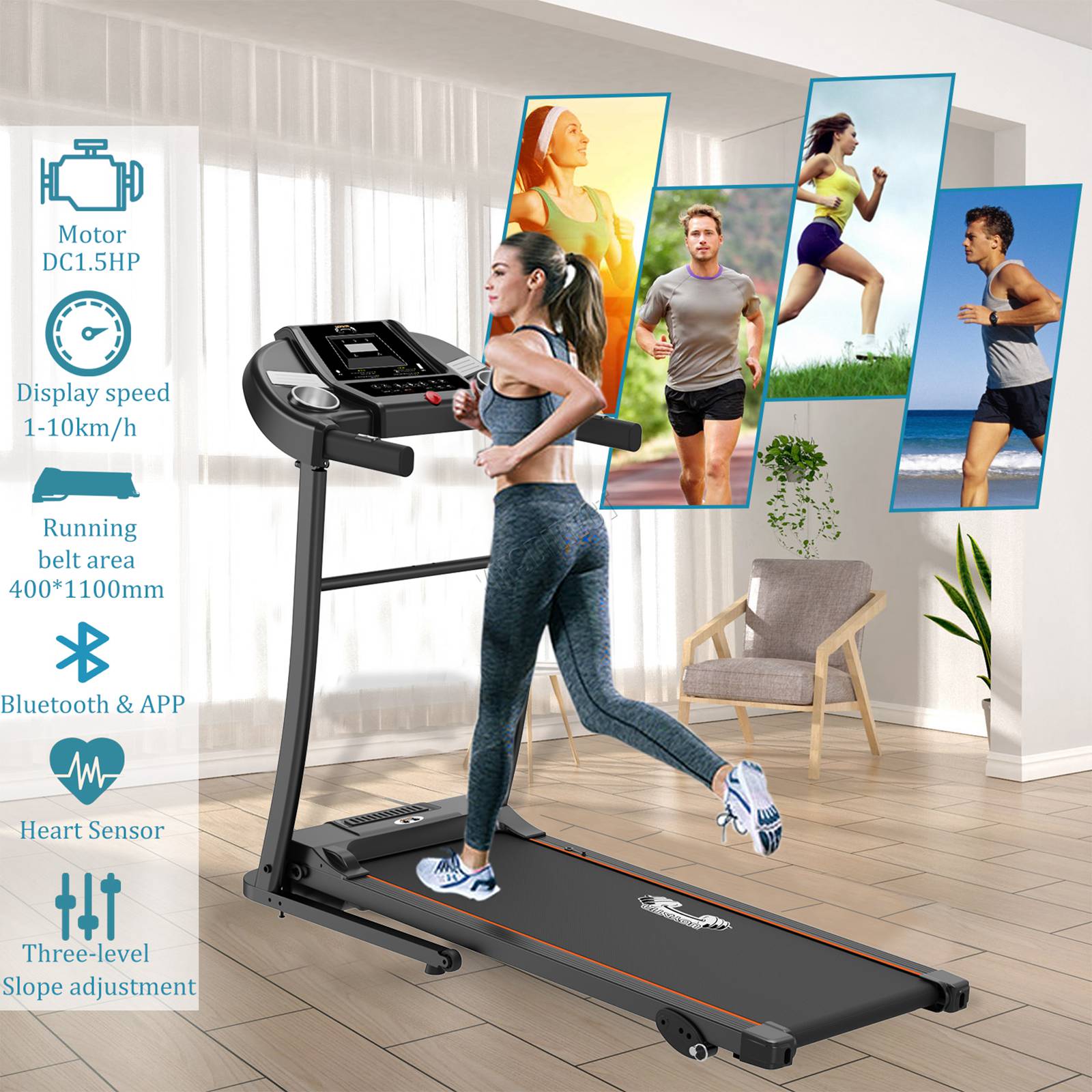 FIT4YOU Motorized Treadmill MT02 Black