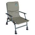 folding fishing chair with extendable legs on a white background.