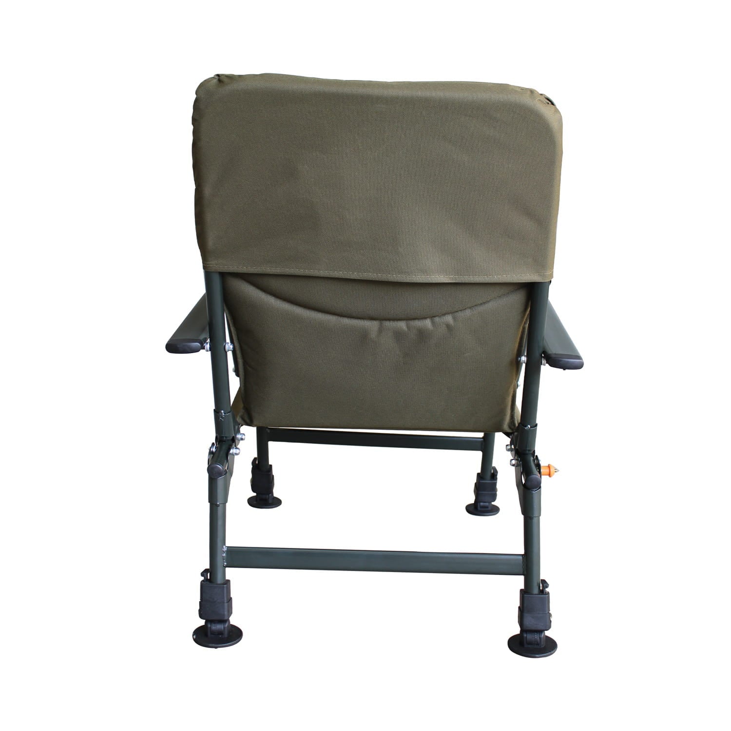 Green folding fishing chair on a white background