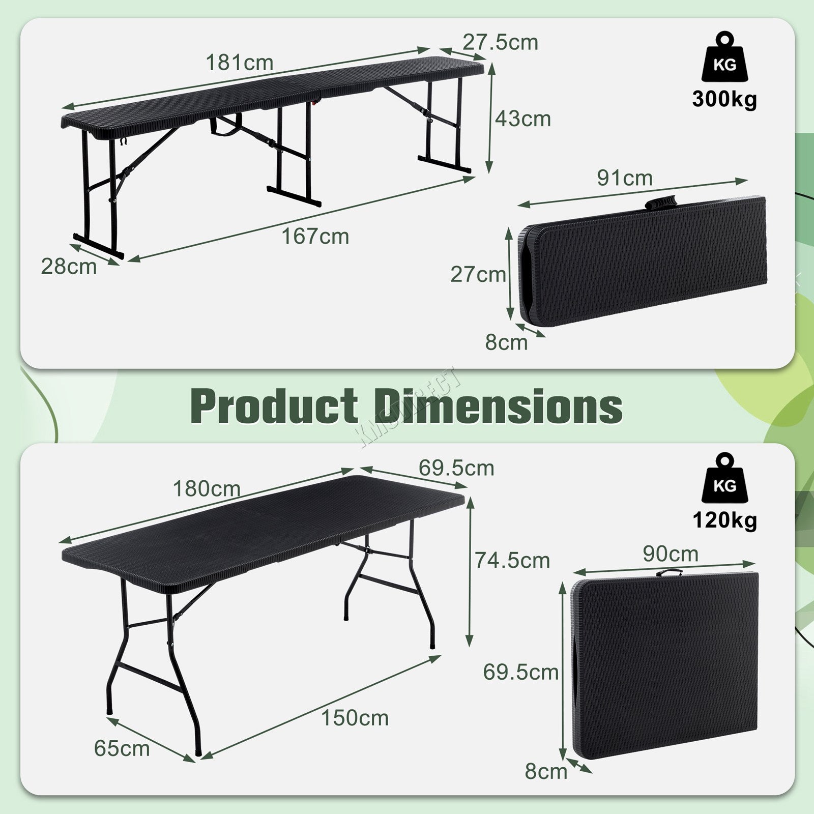 BIRCHTREE Folding Picnic Table and Bench Set 6FT 3 Piece