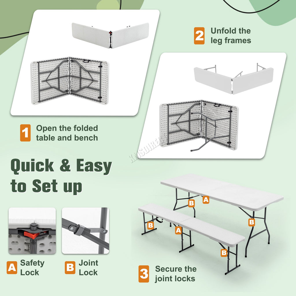 BIRCHTREE Folding Picnic Table and Bench Set 6FT 3 Piece