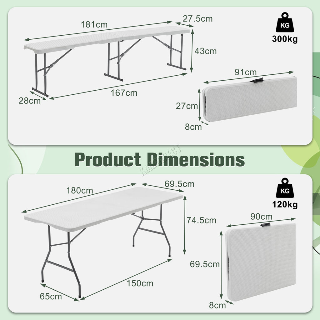 BIRCHTREE Folding Picnic Table and Bench Set 6FT 3 Piece