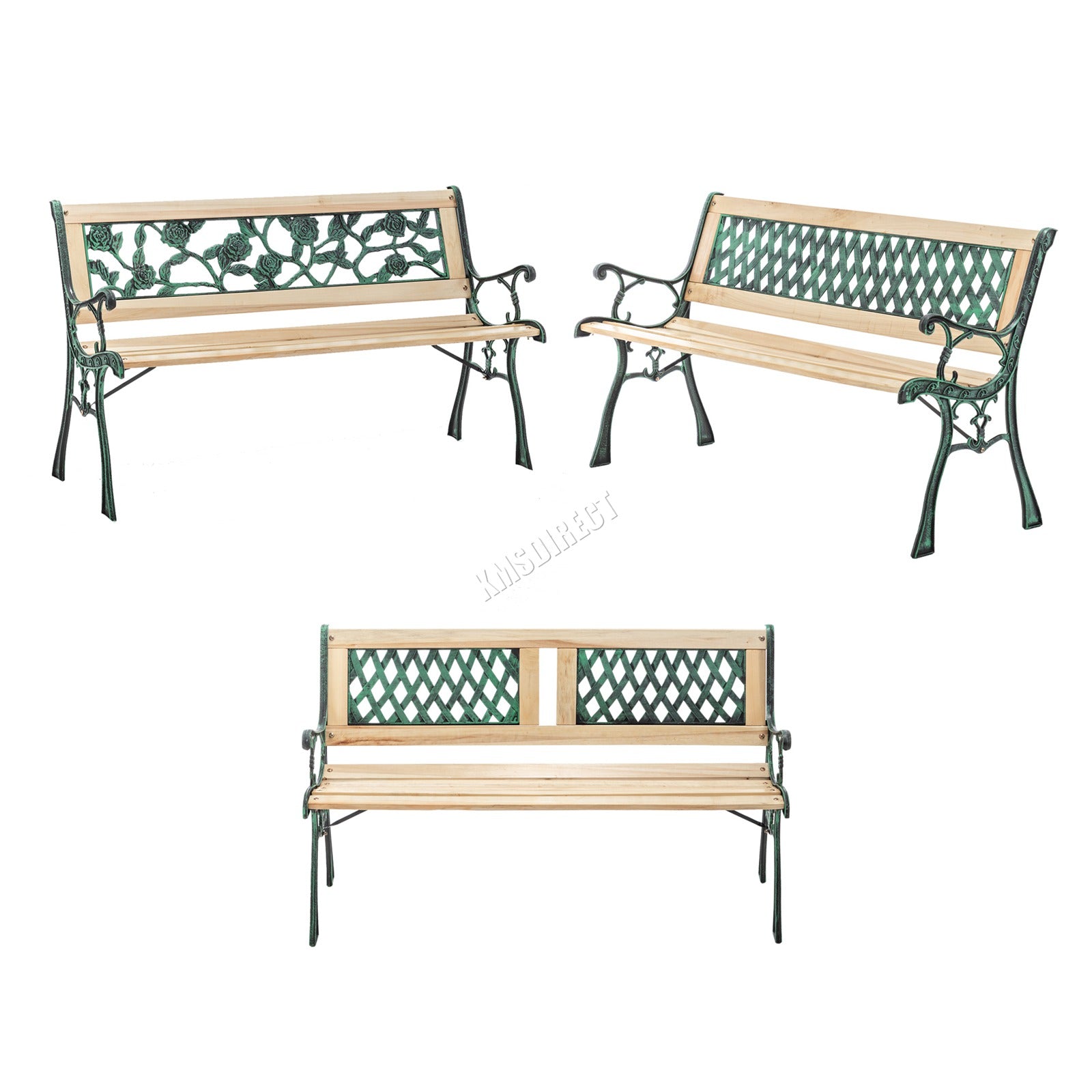BIRCHTREE Garden Bench 3 Seater Cast Iron Legs