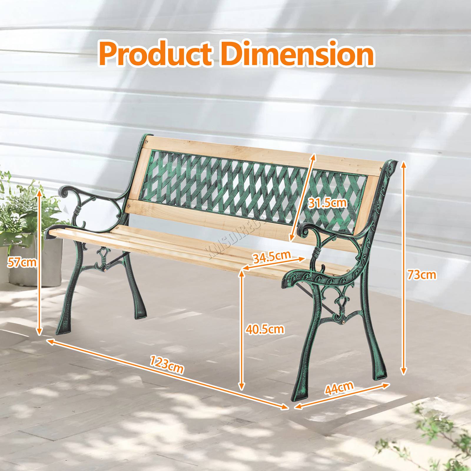 BIRCHTREE Garden Bench 3 Seater Cast Iron Legs