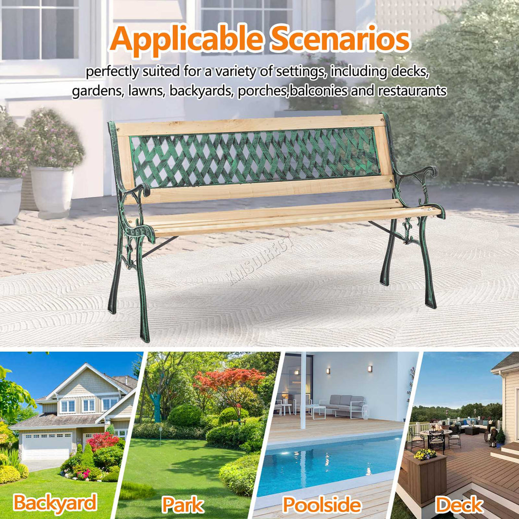 BIRCHTREE Garden Bench 3 Seater Cast Iron Legs