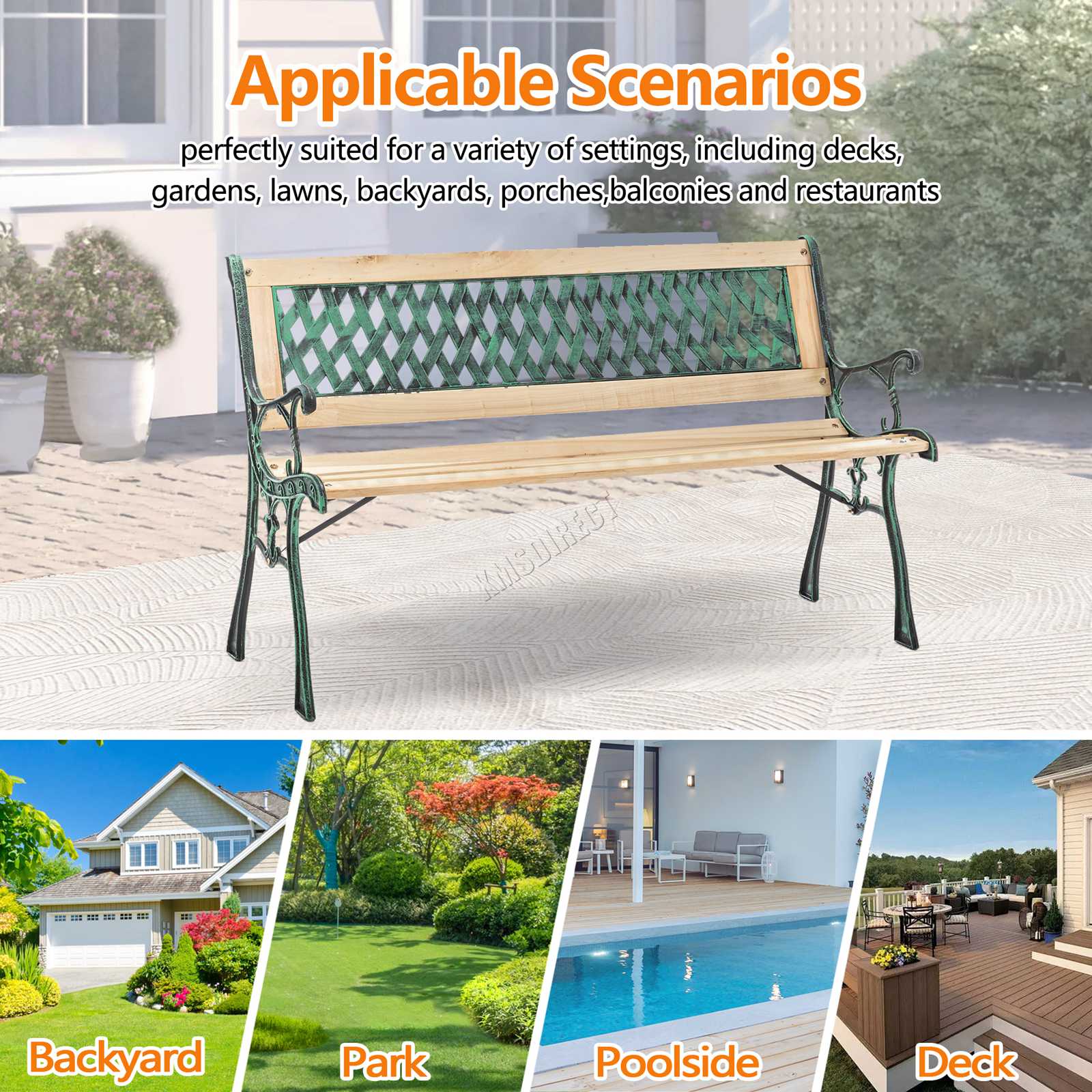 BIRCHTREE Garden Bench 3 Seater Cast Iron Legs