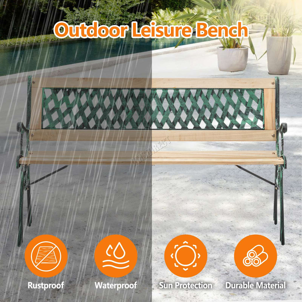 BIRCHTREE Garden Bench 3 Seater Cast Iron Legs