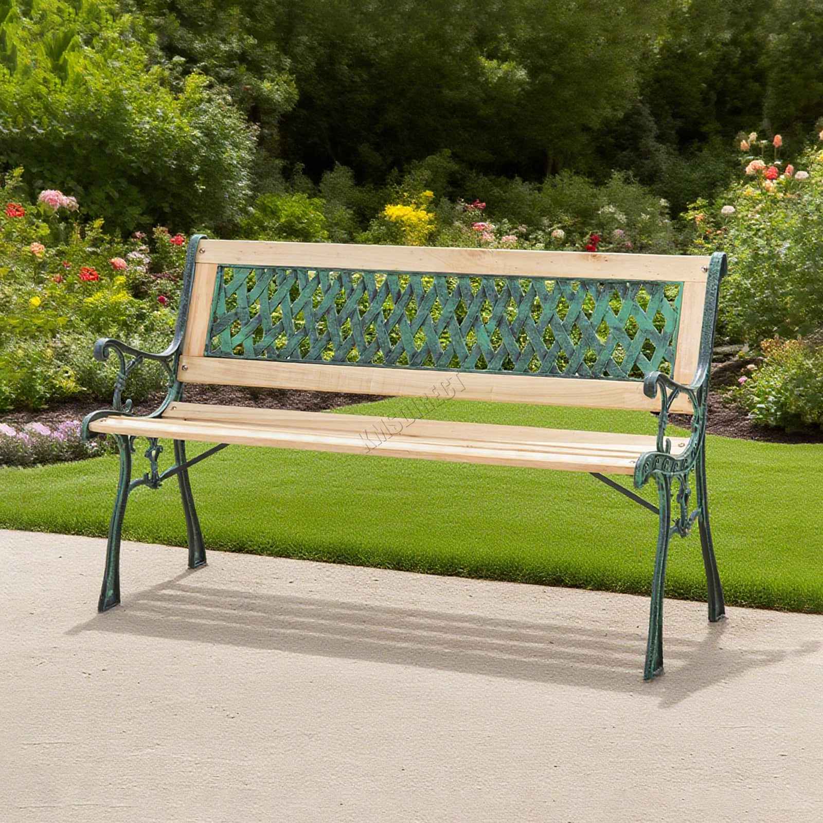 BIRCHTREE Garden Bench 3 Seater Cast Iron Legs