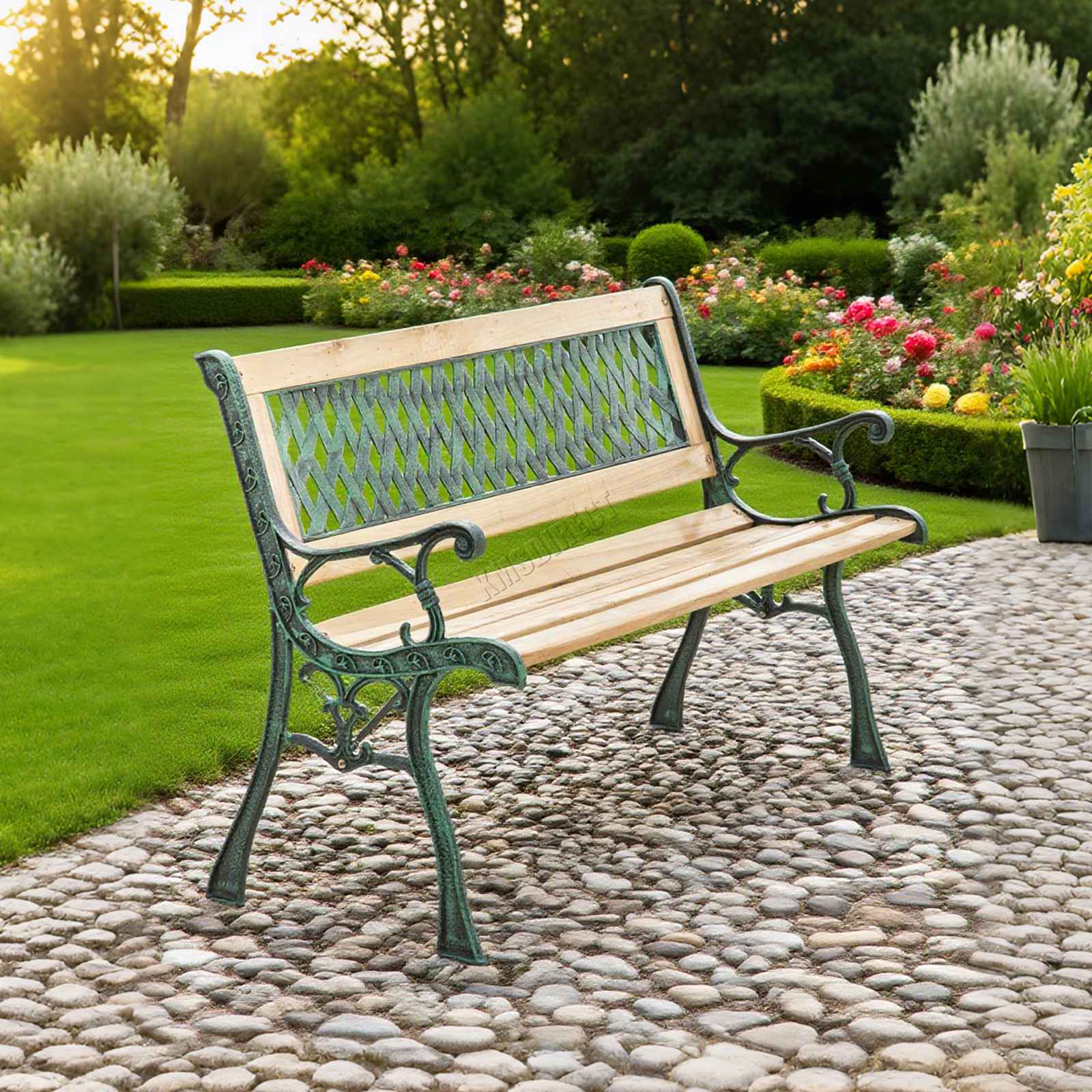 BIRCHTREE Garden Bench 3 Seater Cast Iron Legs