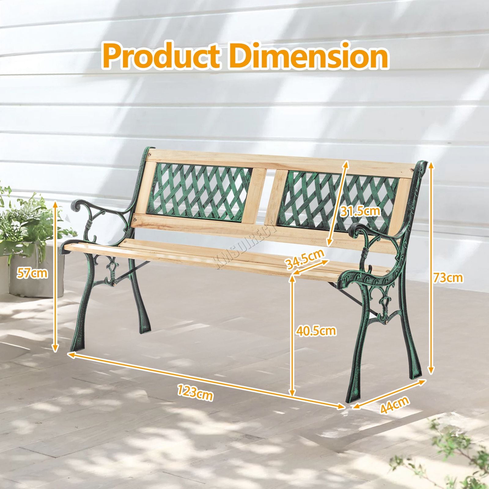 BIRCHTREE Garden Bench 3 Seater Cast Iron Legs