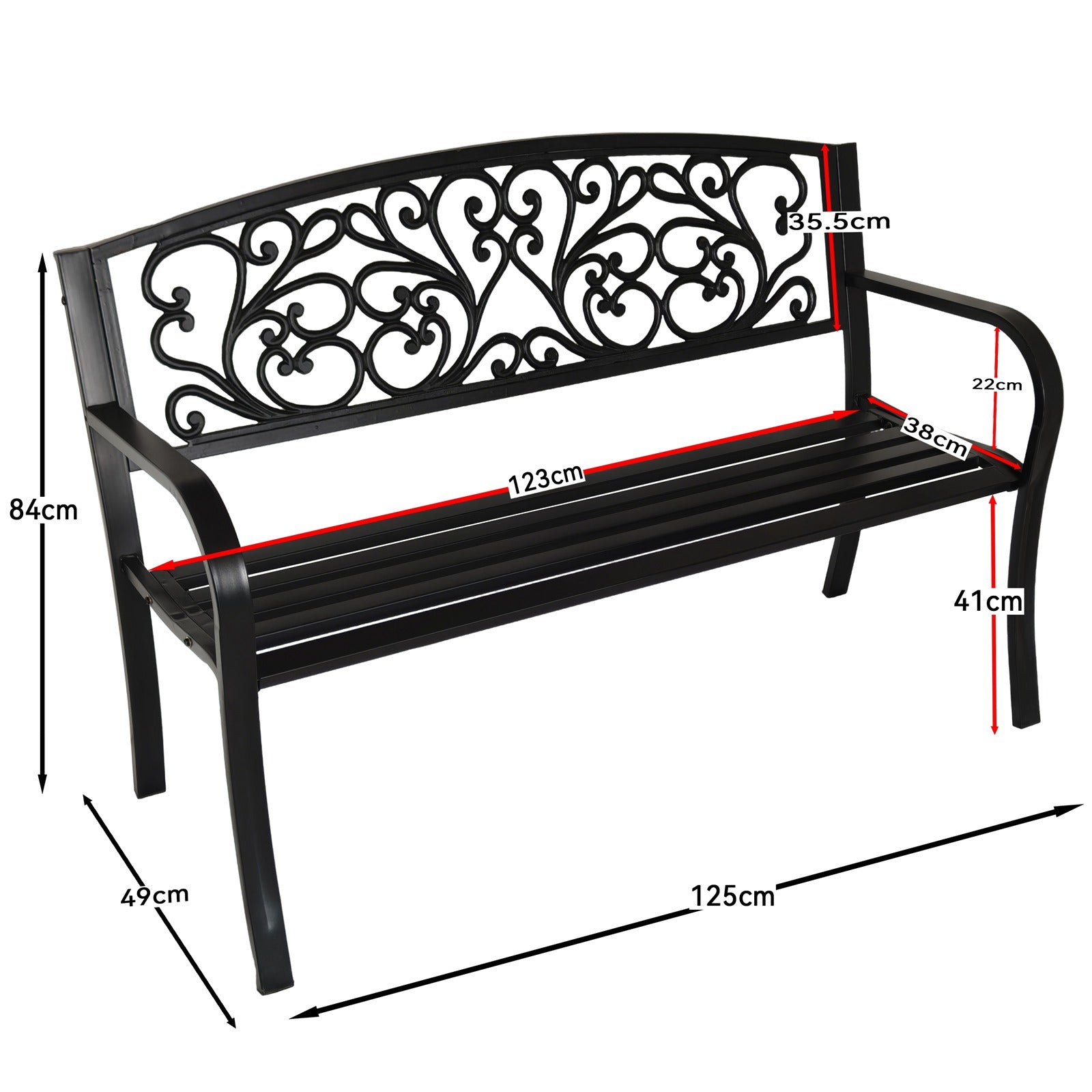 BIRCHTREE 3 Seater Garden Bench Seat Chair Slat Steel