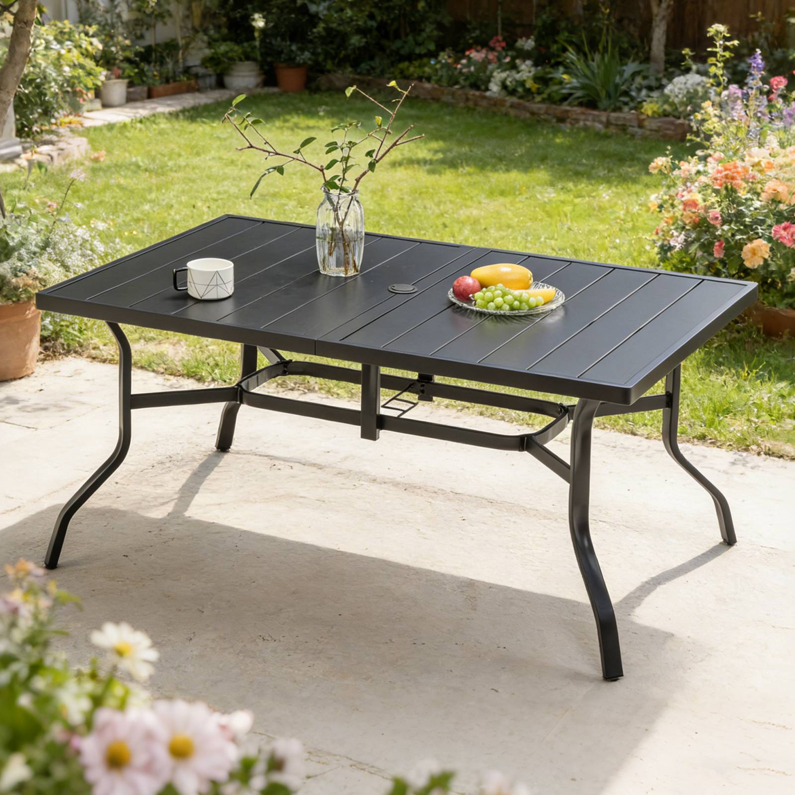 BIRCHTREE 144x94cm Garden Metal Table Black