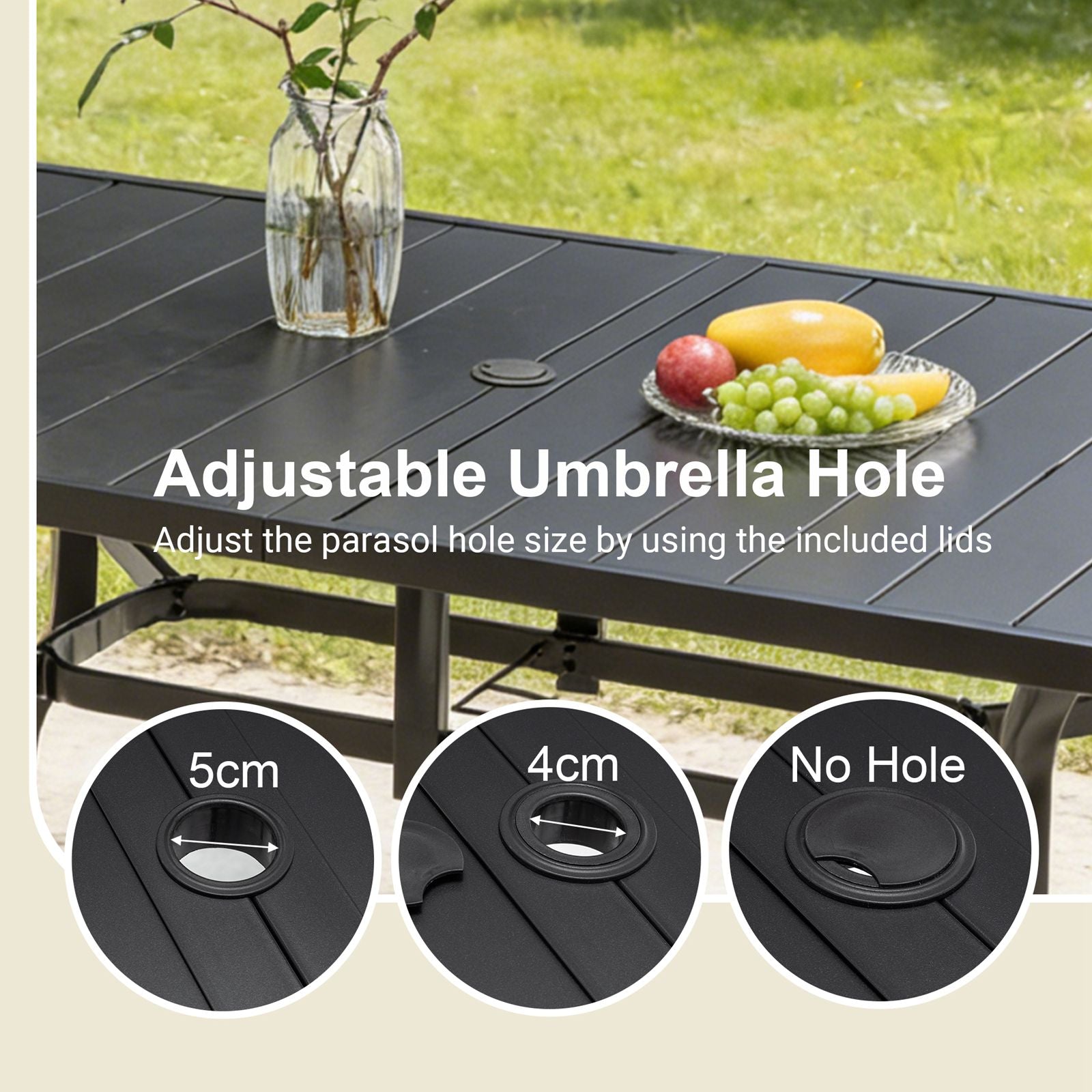 BIRCHTREE 144x94cm Garden Metal Table Black
