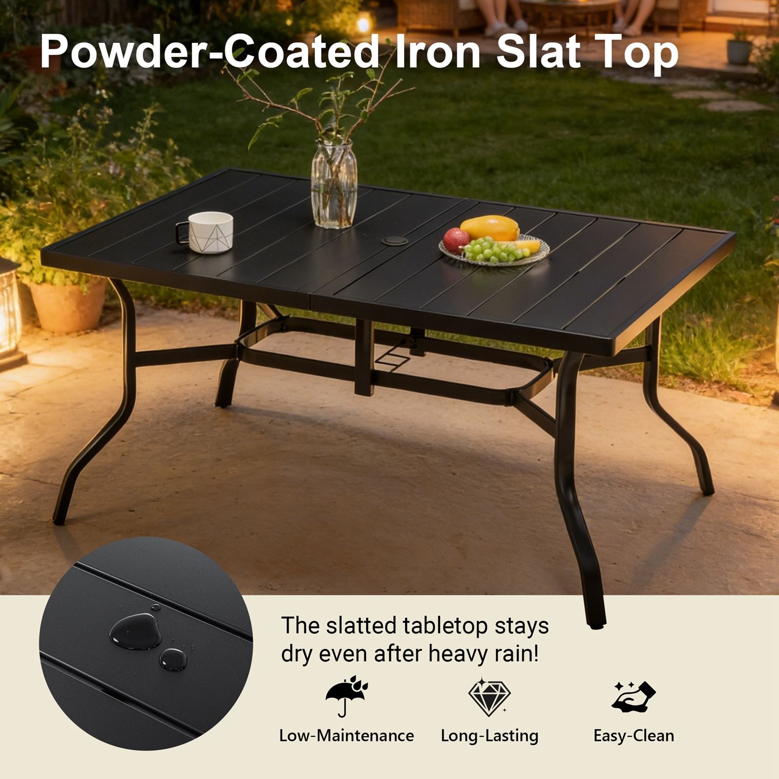 BIRCHTREE 144x94cm Garden Metal Table Black