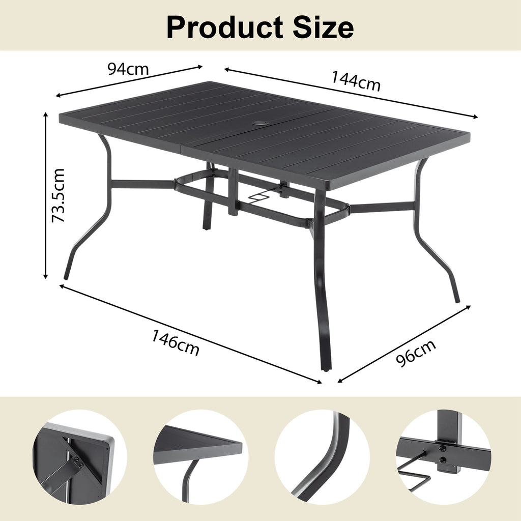 BIRCHTREE 144x94cm Garden Metal Table Black