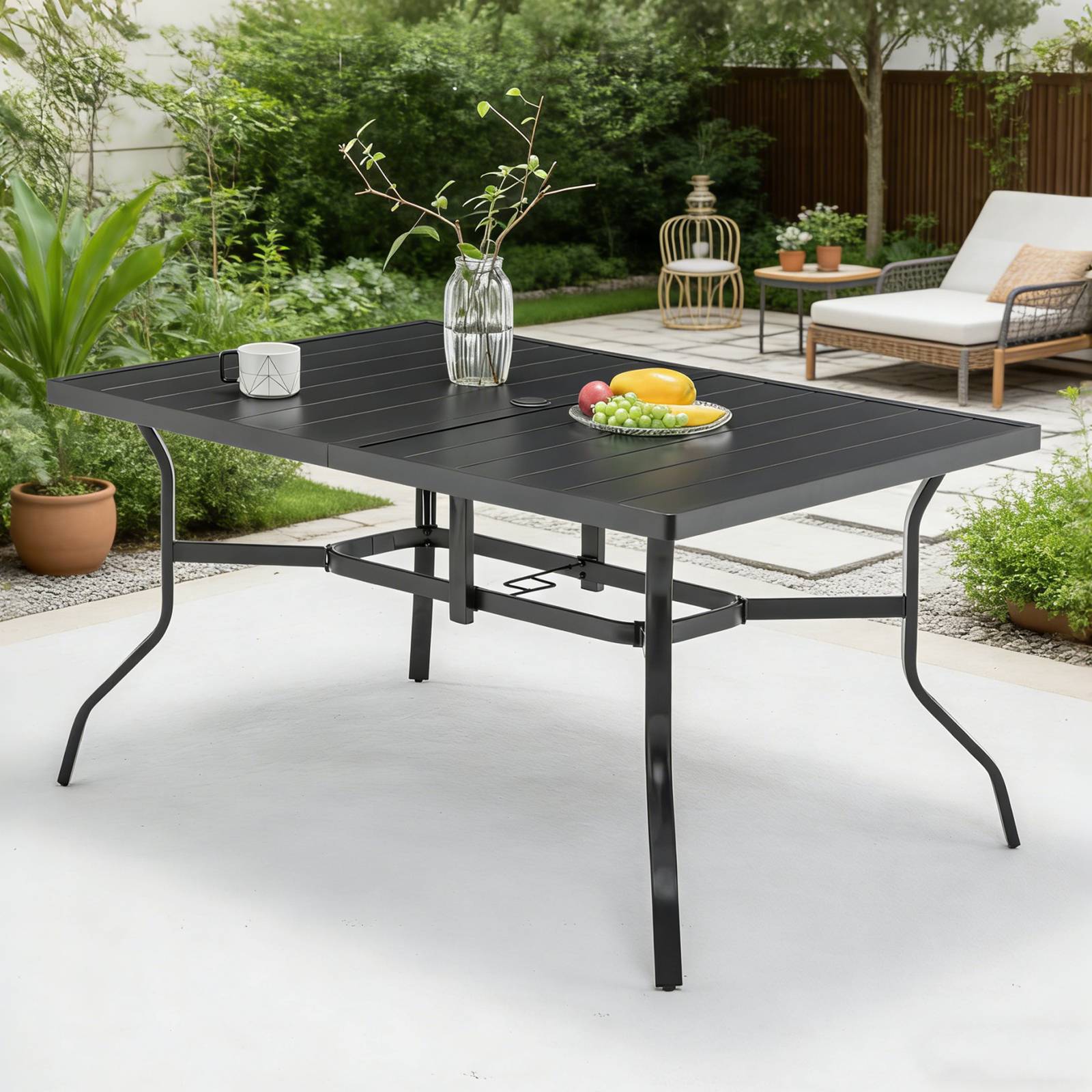 BIRCHTREE 144x94cm Garden Metal Table Black