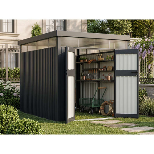 BIRCHTREE 6.5x8.5ft Garden Shed Pent Acrylic Windows Anthracite