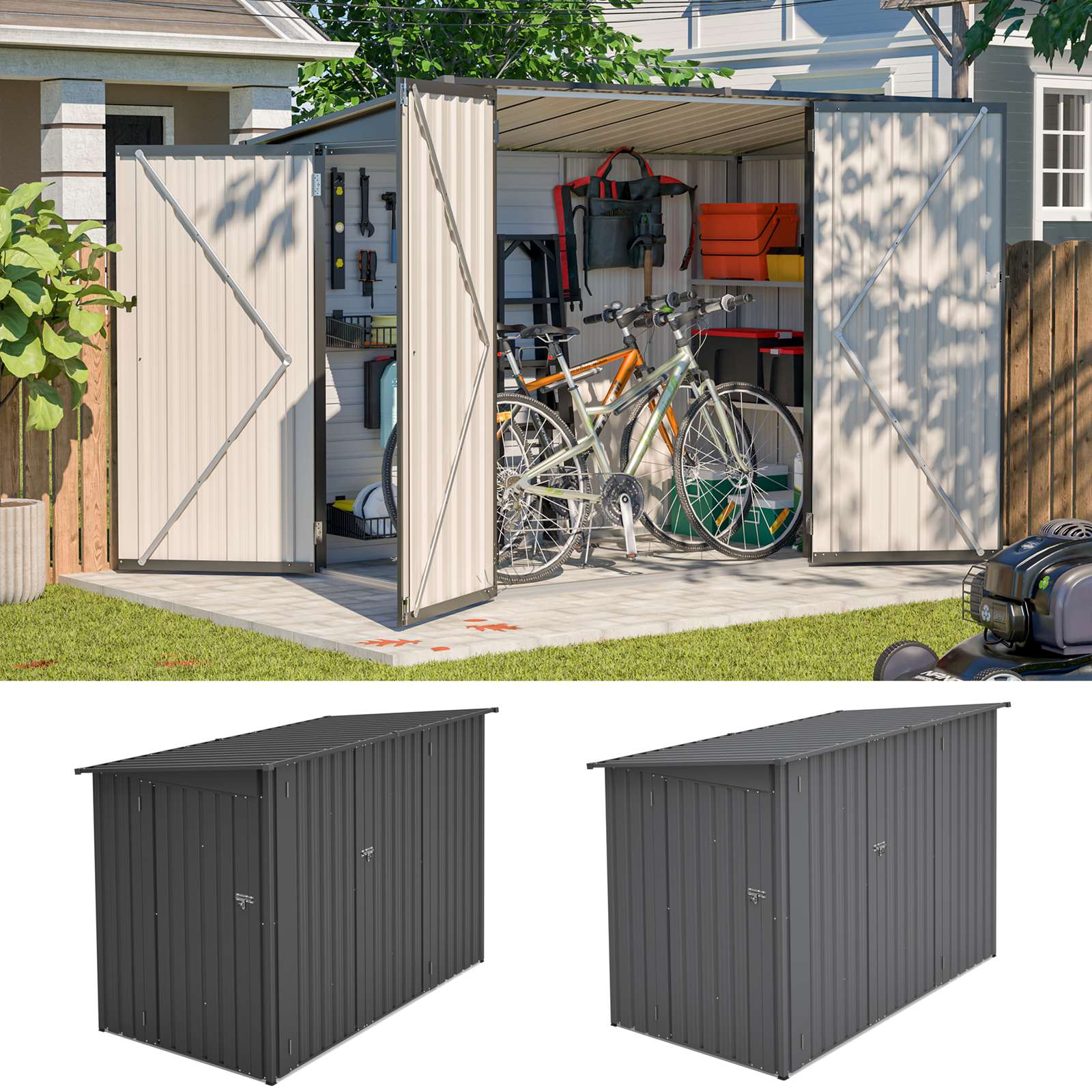 BIRCHTREE 4 x 8FT Bike Shed Metal Garden Shed Lockable