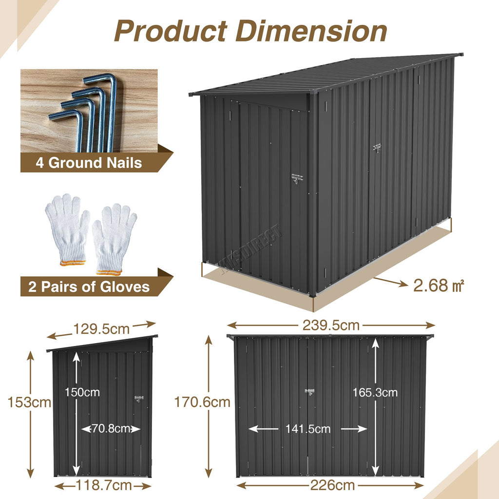 BIRCHTREE 4 x 8FT Bike Shed Metal Garden Shed Lockable