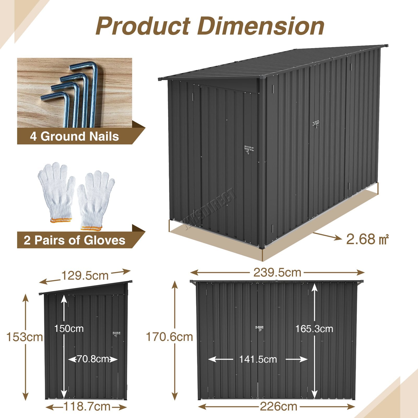 BIRCHTREE 4 x 8FT Bike Shed Metal Garden Shed Lockable