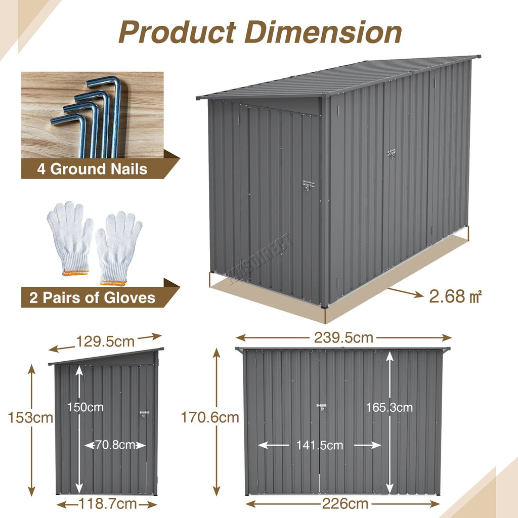 BIRCHTREE 4 x 8FT Bike Shed Metal Garden Shed Lockable