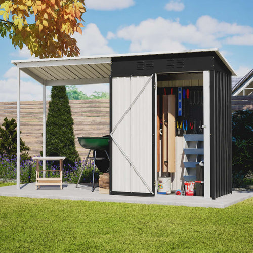 BIRCHTREE Garden Shed With Extended Roof 10x2.7FT